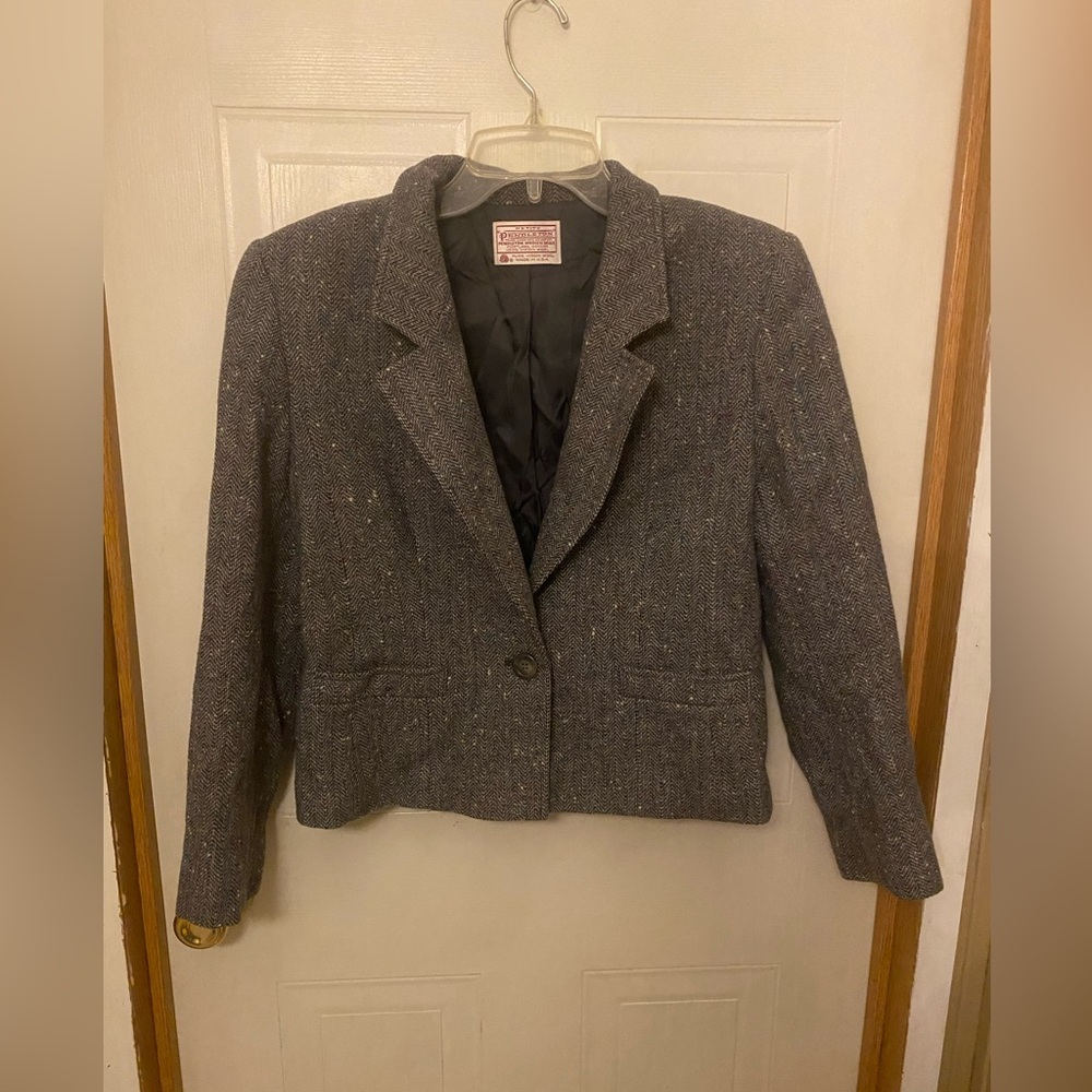Pendleton Gray Herringbone Wool Blazer Jacket